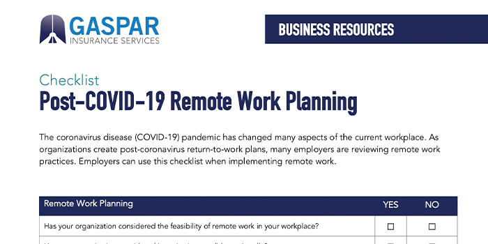 Post-COVID-19 Office Remote Work Planning checklist